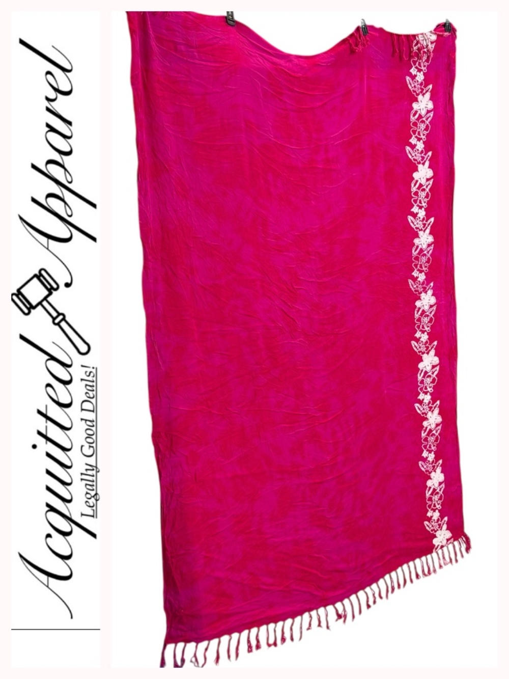 Santiki Hot Pink Fringe Swimsuit Cover Up with White Floral Trim